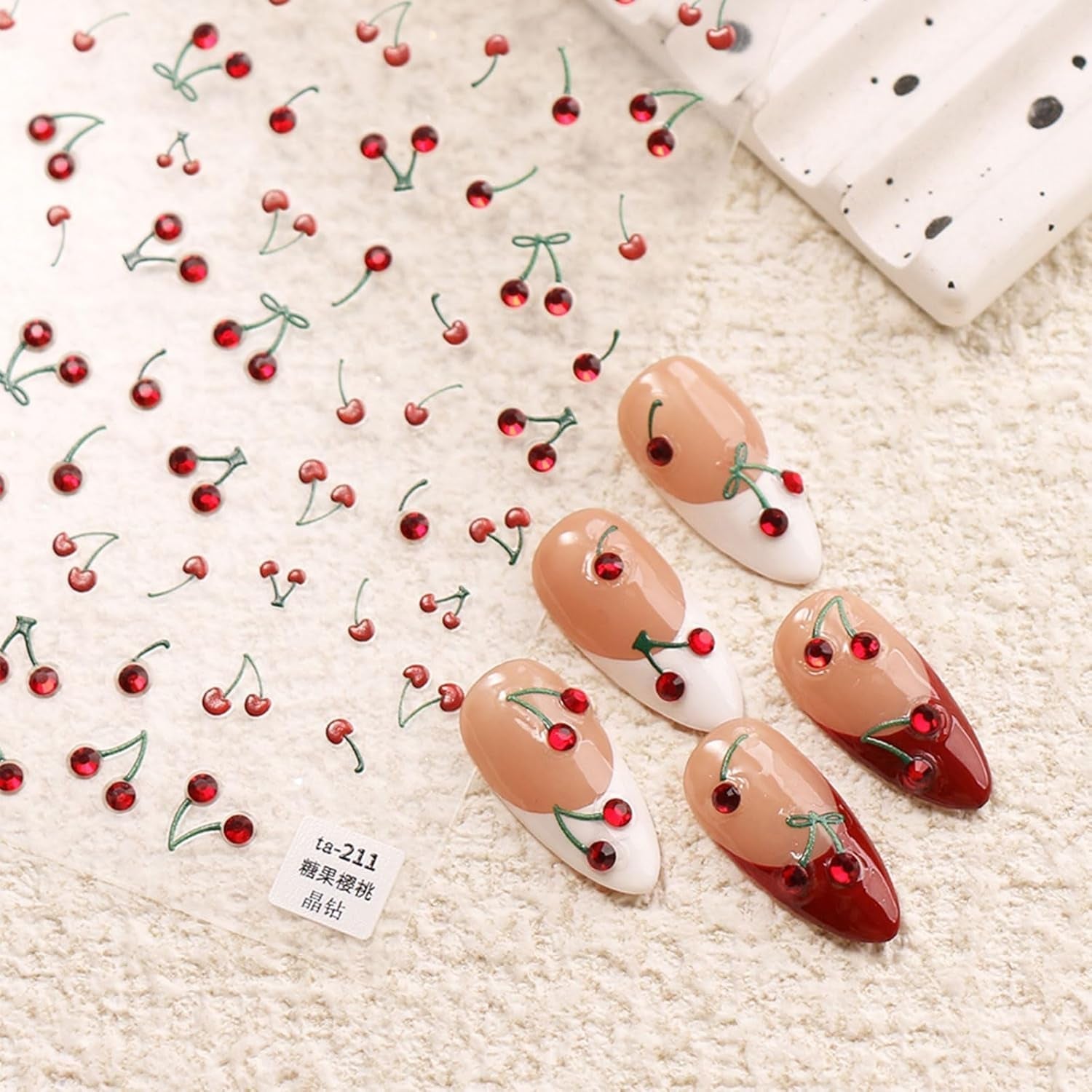 JMEOWIO 3D Nagelsticker Kirsche Nail Art Naklejka Selbstklebend Nagelaufkleber 5D Stereoskopisch Dekoration Nageldesign Zubehör 1 Blatt