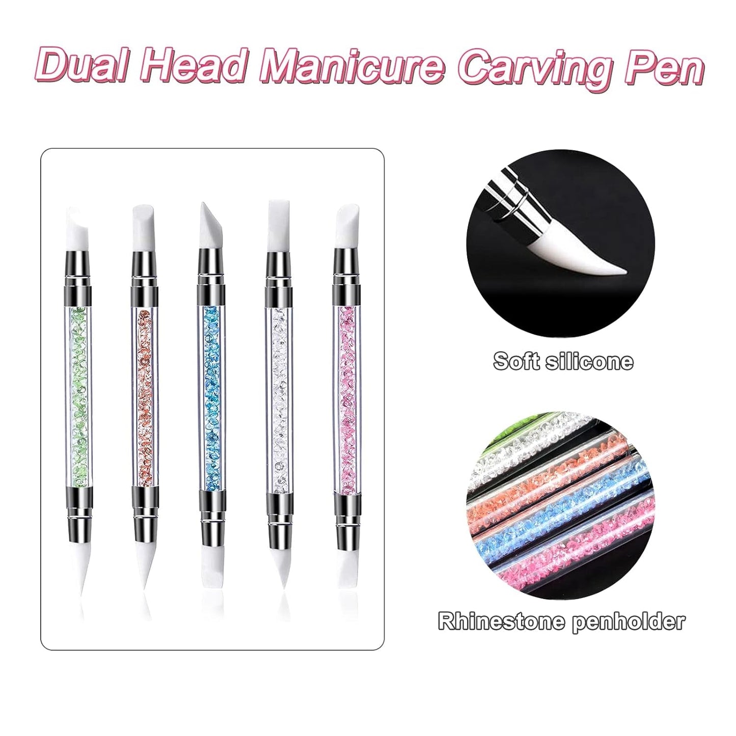 Qufiiry 5 sztuk Silikon Nagel Pinsel, Gel Schnitzen Pinsel, Silikon-Modellierpinsel Set, Doppel Köpfe DIY Maniküre Werkzeug