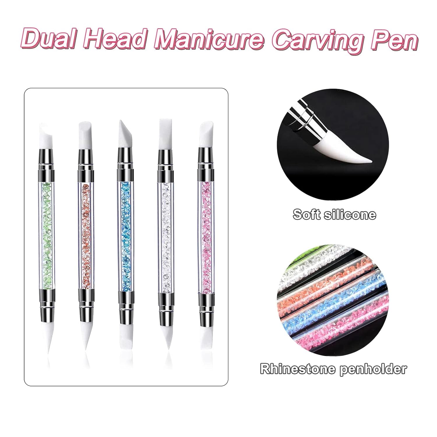 Qufiiry 5 sztuk Silikon Nagel Pinsel, Gel Schnitzen Pinsel, Silikon-Modellierpinsel Set, Doppel Köpfe DIY Maniküre Werkzeug