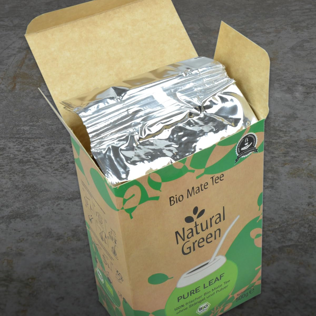 Delicatino - Naturalna zieleń PURE LEAF 500G, organiczna yerba mate bez łodygi, świeża i bezdymna, uprawiana organicznie, pakowana próżniowo dla maksymalnej świeżości