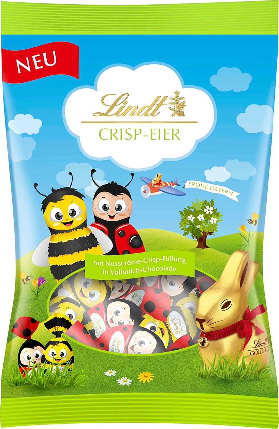 Lindt Chrupiące Jajka Czekoladowe | worek 86g | Jajka z alpejskiej czekolady mlecznej z delikatnym chrupiącym kremem z orzechów laskowych na Wielkanoc | Wielkanocna czekolada dla dzieci | Prezent czekoladowy | Pisanki | Czekoladowe jajka