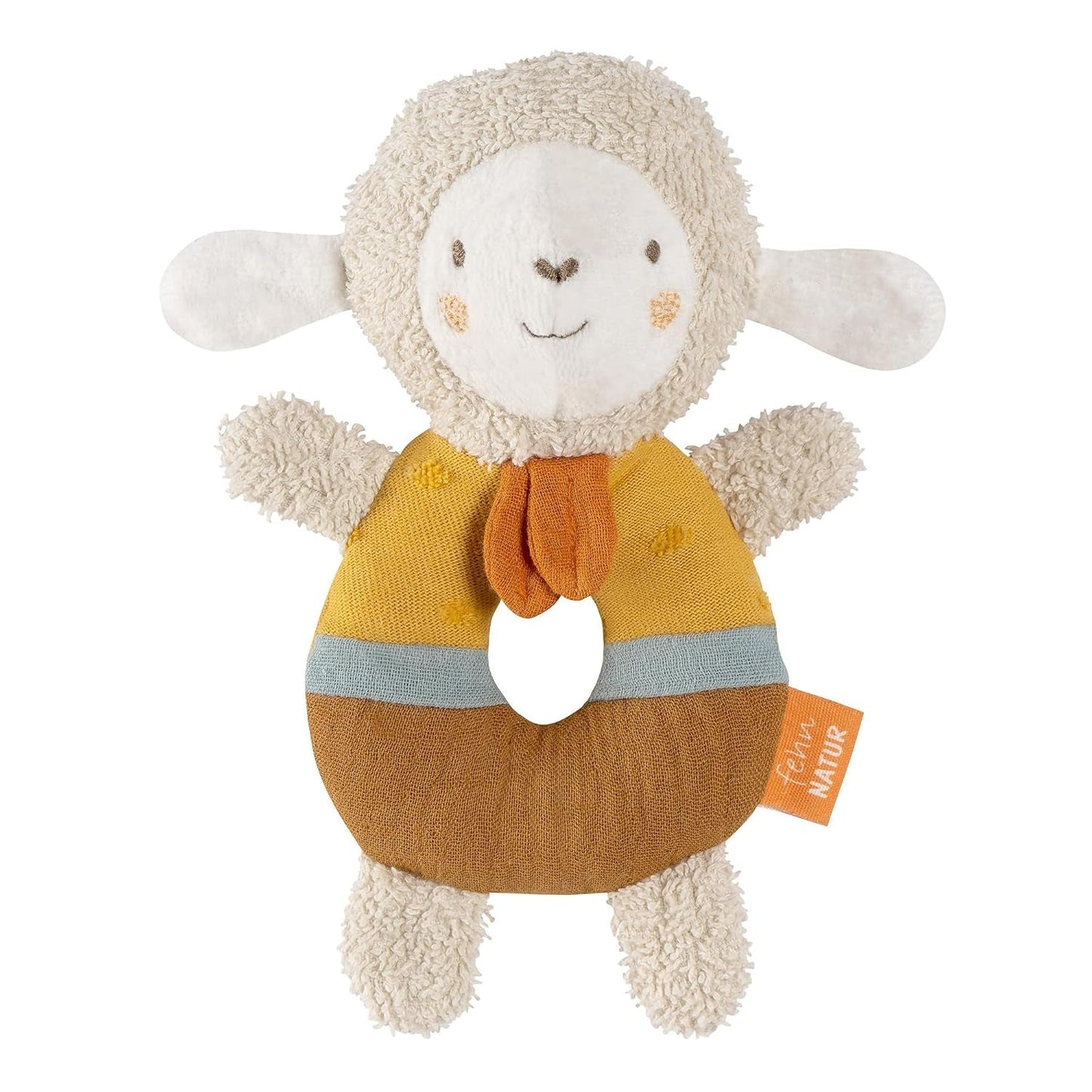 Fehn Baby Ring z owieczkami - owieczka fehnNATUR - pluszowa zabawka z bawełną organiczną - zabawka dla dziecka z dzwonkiem i zabawną zabawką edukacyjną - zabawka z uchwytem dla niemowląt i małych dzieci od 0. miesiąca Baby Toys Naty Shop Nature Sheep