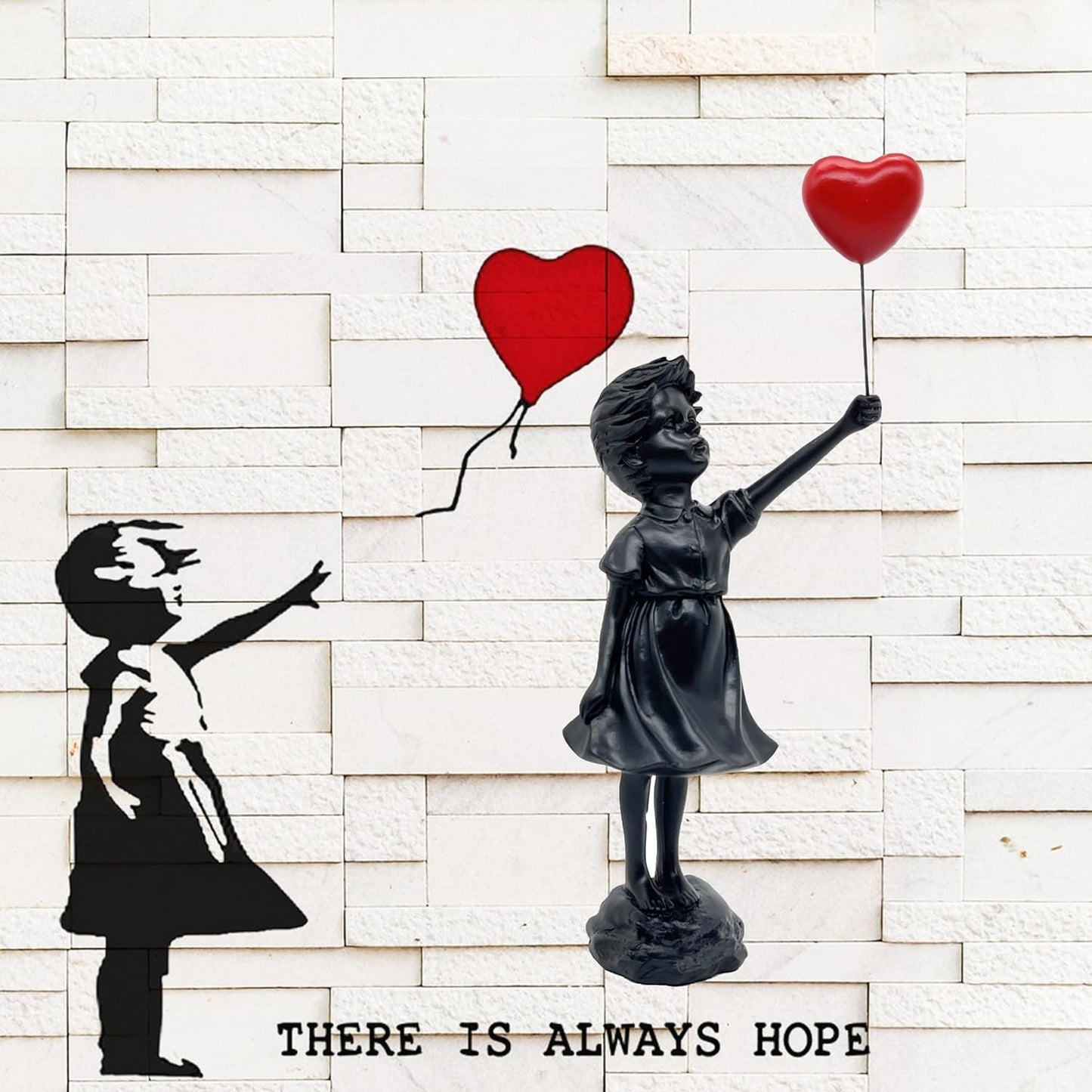 Urocza dziewczyna z balonu Rzeźba z żywicy Home Decor Statua Banksy Czerwone serce Dziewczyna Balon Rysunek Sztuka współczesna Rzeźba na blat Półka Wystrój Posągi i rzeźby Naty Shop