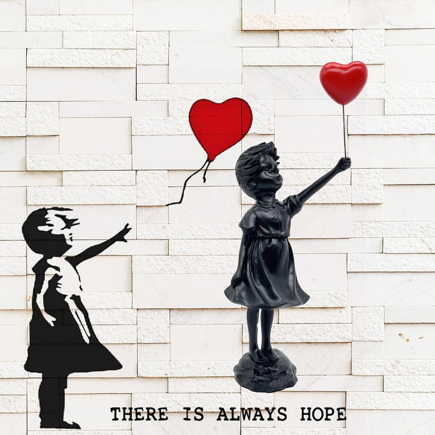 Urocza dziewczyna z balonu Rzeźba z żywicy Home Decor Statua Banksy Czerwone serce Dziewczyna Balon Rysunek Sztuka współczesna Rzeźba na blat Półka Wystrój Posągi i rzeźby Naty Shop