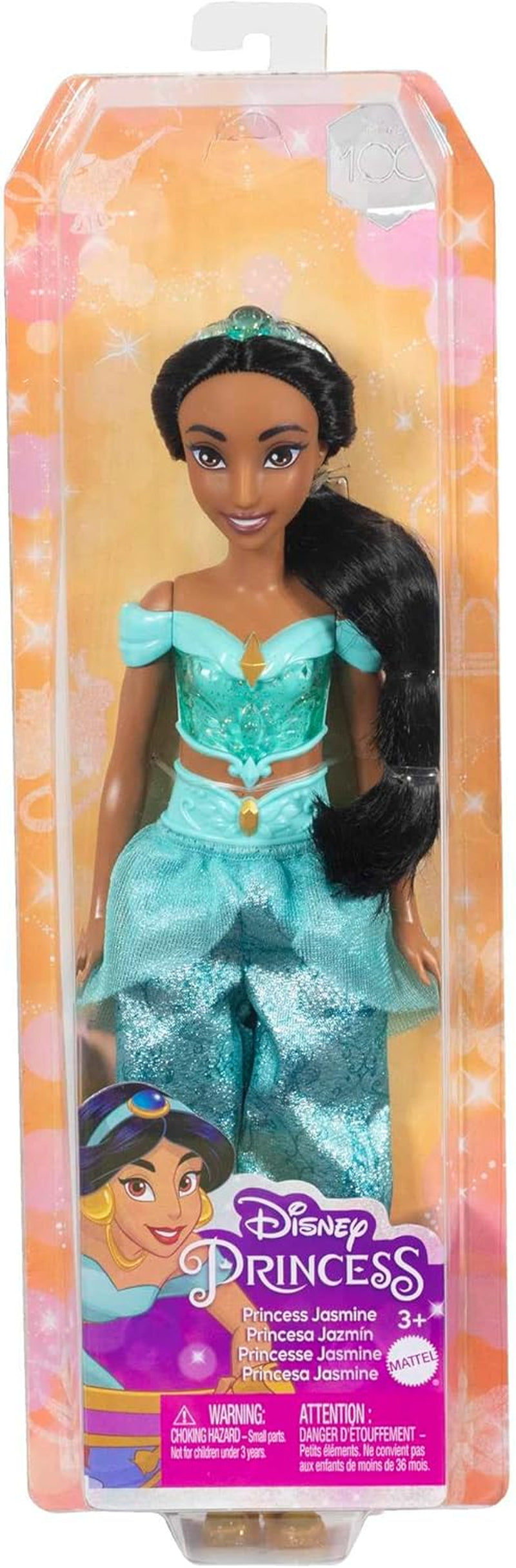Mattel Disney Princess Zabawka Jasmine Fashion Ruchoma lalka z błyszczącymi ubraniami i akcesoriami Prezent dla dzieci inspirowany filmami Disneya HLW12 Naty Shop Dolls