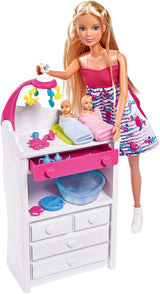 Simba 105733333 - Steffi Love Welcome Twins, ciężarna lalka z bliźniakami, przewijak i wanna, akcesoria, lalka modowa, 29 cm, dla dzieci w wieku 3 lat i więcej