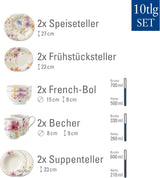 Zestaw startowy Villeroy & Boch Mariefleur, różne kolory, można myć w zmywarce, można używać w kuchence mikrofalowej, zestaw obiadowy dla 2 osób, zestaw naczyń obiadowych w kwiaty, zastawa stołowa, zestaw kombinowany, porcelana premium