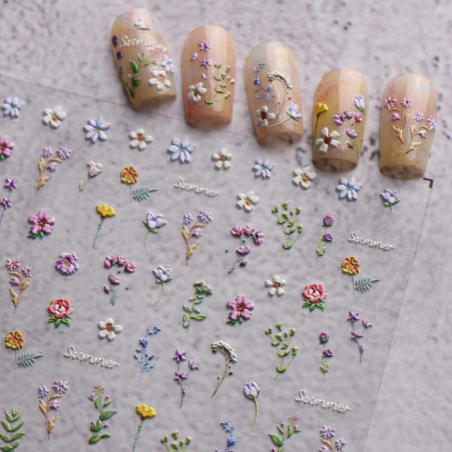 JMEOWIO 3D Nagelsticker Blume Frühling Sommer Floral Nail Art Naklejka Selbstklebend Nagelaufkleber 5D Stereoskopisch Dekoration Nageldesign Zubehör 1 Blatt