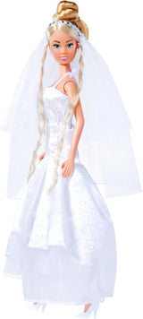 Simba 105733414 - Suknia ślubna Steffi Love, różne 2 wzory, w zestawie tylko jeden przedmiot, lalka w pięknej sukni ślubnej, 29 cm, wiek 3+
