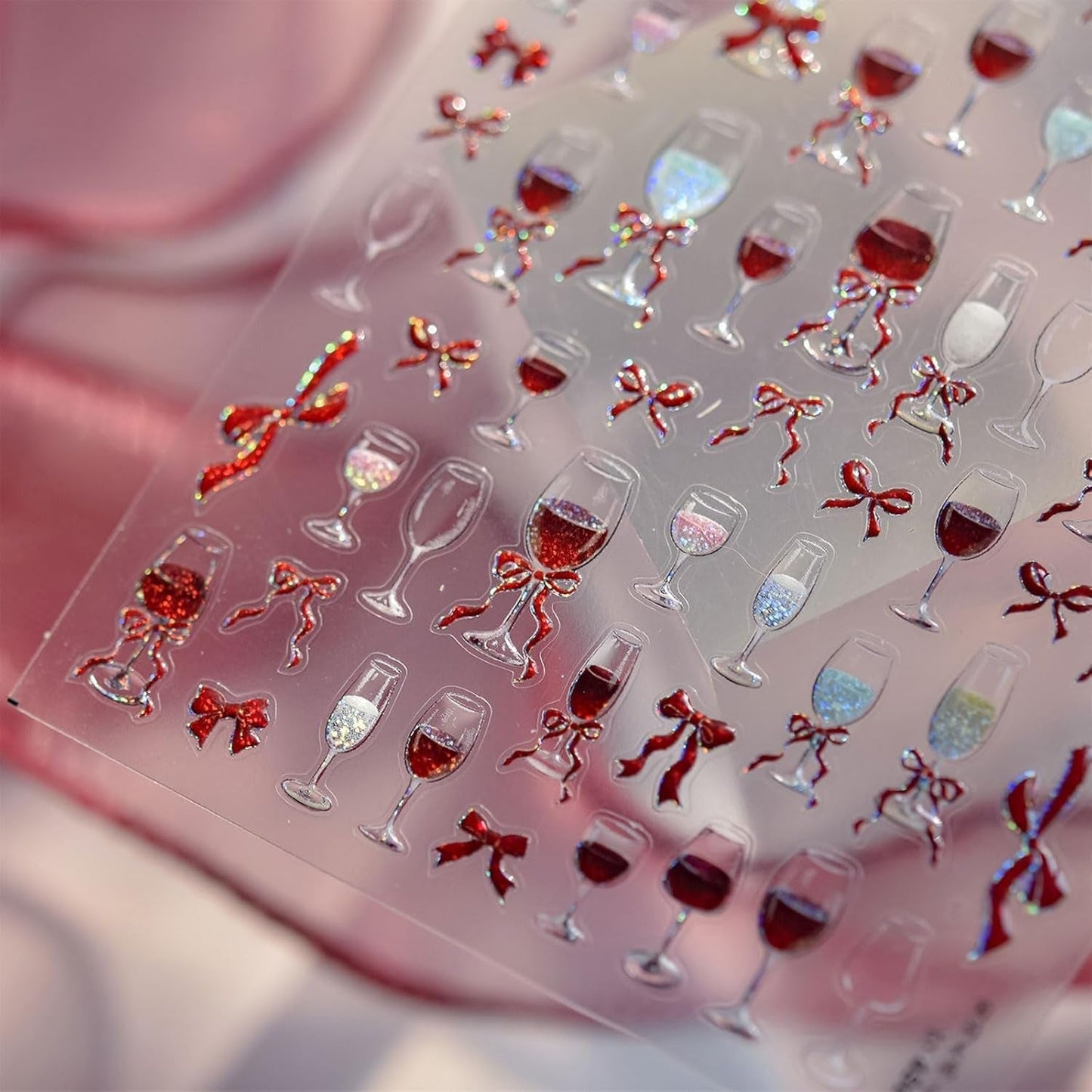 JMEOWIO 3D Nagelsticker Roter Kelch Mit Schleife Nail Art Naklejka Selbstklebend Nagelaufkleber 5D Stereoskopisch Dekoration Nageldesign Zubehör 1 Blatt