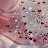 JMEOWIO 3D Nagelsticker Roter Kelch Mit Schleife Nail Art Naklejka Selbstklebend Nagelaufkleber 5D Stereoskopisch Dekoration Nageldesign Zubehör 1 Blatt