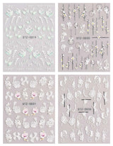 JMEOWIO 3D Nagelsticker Frühling Blume Nail Art Naklejka Selbstklebend Nagelaufkleber 5D Stereoskopisch Buntes Sommer Blumen Dekoration Nageldesign Zubehör 4 Blatt