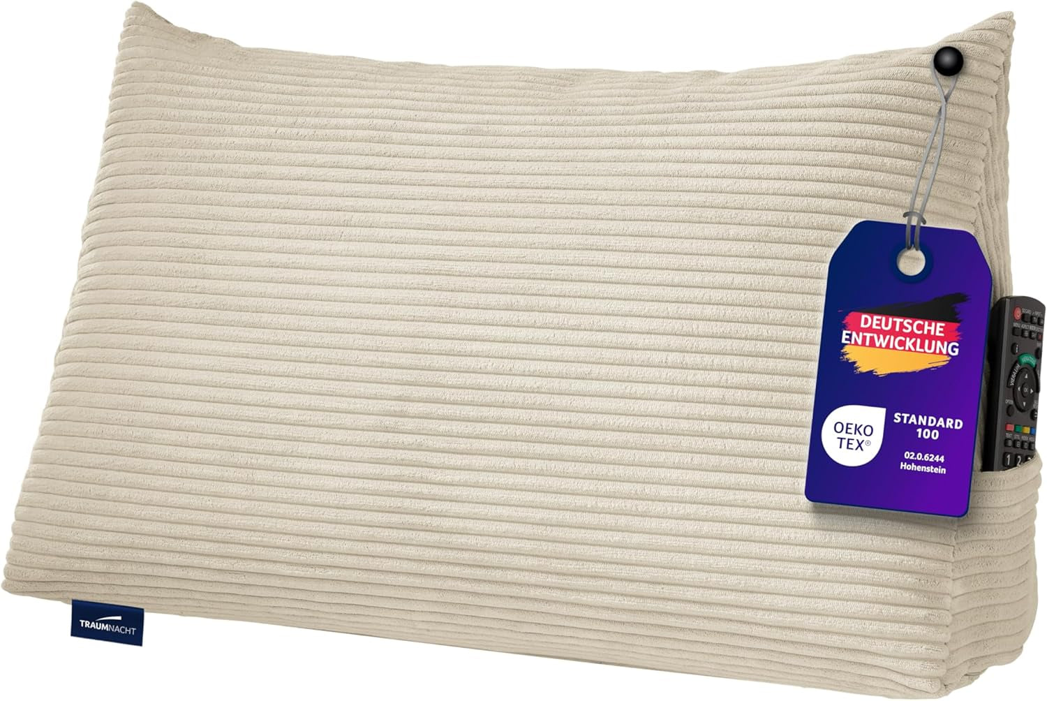 Poduszka do czytania Traumnacht Cosy Back Cushion, 70 x 40 cm ciemnoszara, zdejmowany i nadający się do prania pokrowiec wykonany w 100% z poliestru, praktyczna kieszeń boczna, certyfikat Oeko-Tex, wyprodukowana zgodnie z niemieckimi standardami jakości
