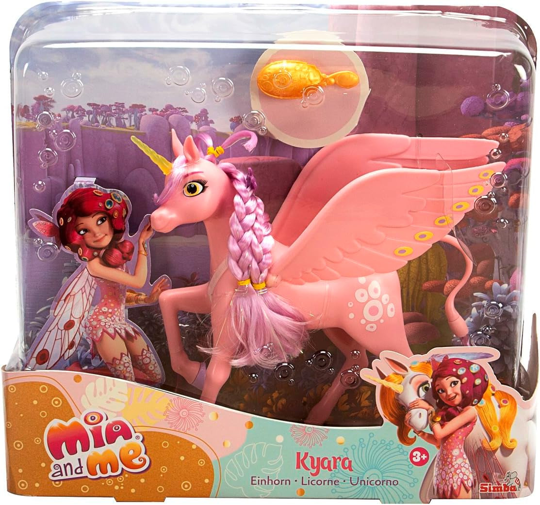 Simba 109480092 - Mia and Me Unicorn Kyara z ruchomymi skrzydłami, spinkami do włosów i szczoteczką do stylizacji, 20 cm, 3 lata i więcej, różowy Naty Shop Single Dolls