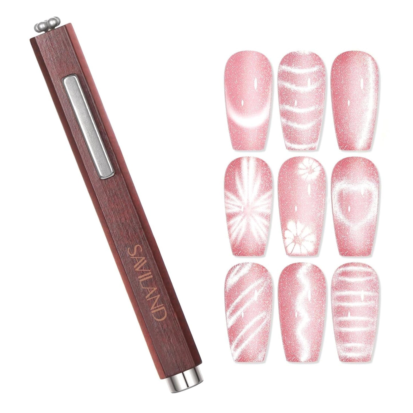 SAVILAND 4X Hochfester Cat Eye Magnes na Nagel: 3-w-1 Nagel Magnes Rund Lange Streifenperle N35 Neodymowy Ultra silny magnes na Nagellac Präzise 3S Formung Cat Eye Gel Nagellak Magnes Magnetstift