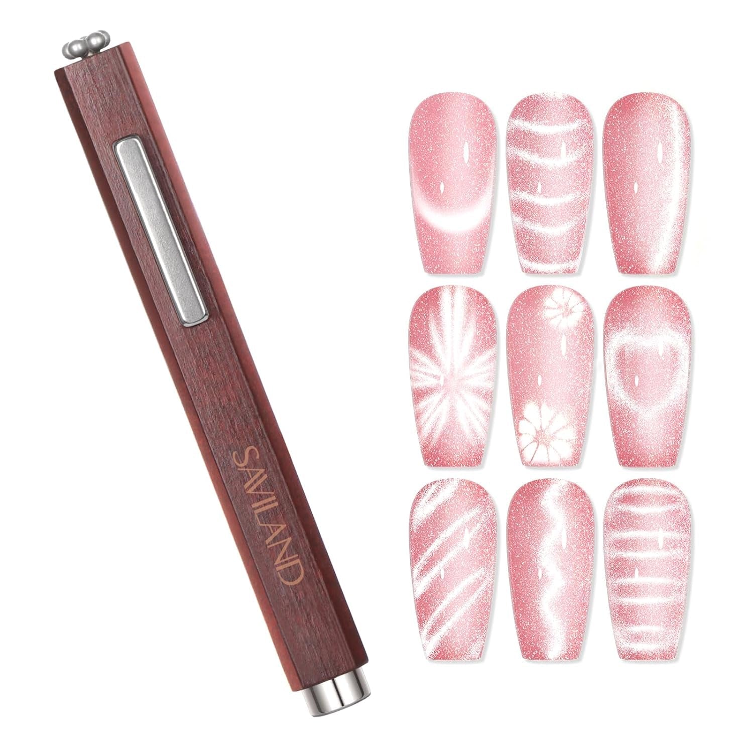 SAVILAND 4X Hochfester Cat Eye Magnes na Nagel: 3-w-1 Nagel Magnes Rund Lange Streifenperle N35 Neodymowy Ultra silny magnes na Nagellac Präzise 3S Formung Cat Eye Gel Nagellak Magnes Magnetstift