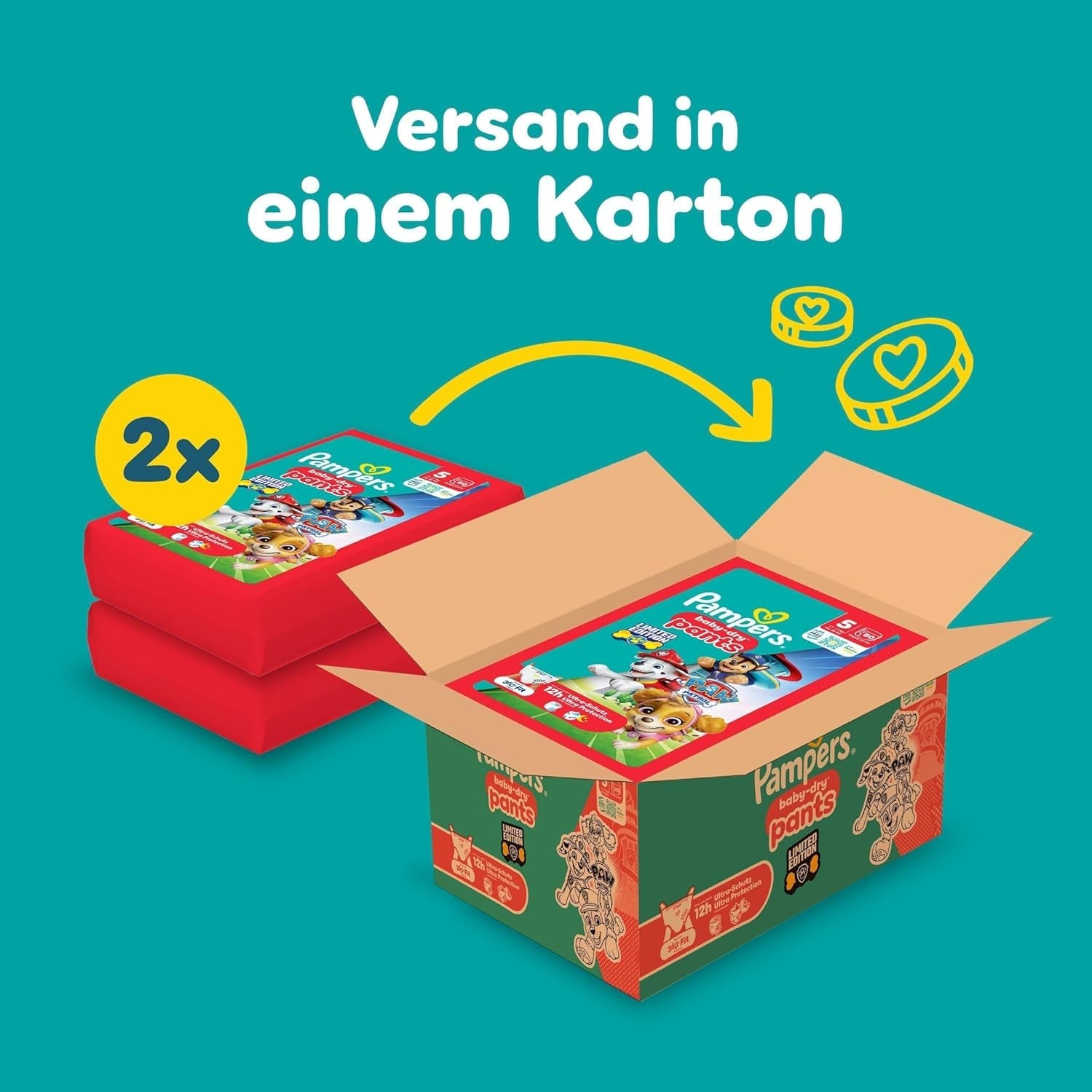 Pampers Baby Dry Pants Pieluszka Patrol Puppy Edition, rozmiar 5, 160 pieluszek, 11 kg - 17 kg, regulacja 360° z systemem zatrzymania i zabezpieczenia