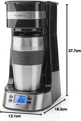 Espressor NEDIS - Kawa filtrowana - 0,4 l - 1 filiżanka - Timer - Czarny / Srebrny