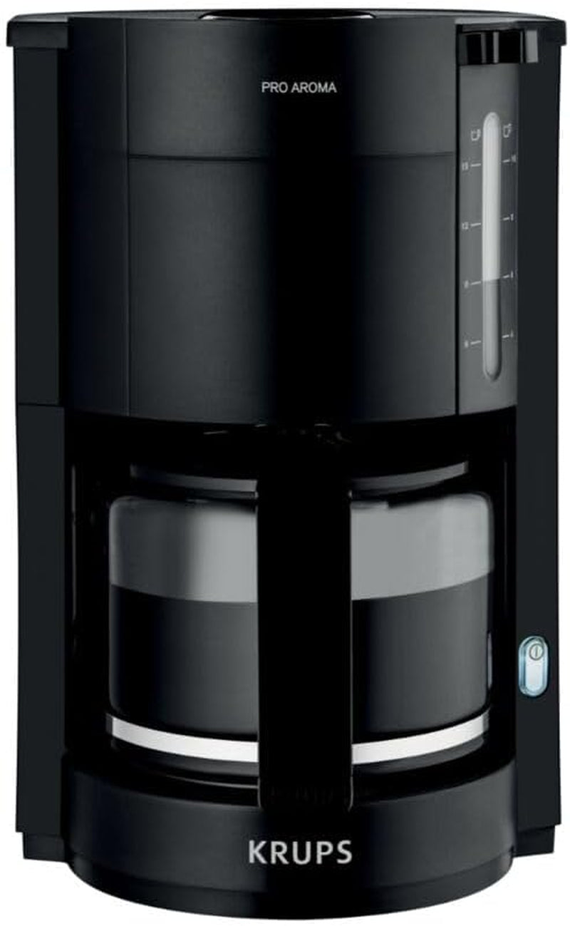 Krups F30908 ProAroma Ekspres do espresso z filtrem i szklaną karafką, pojemność 1,25 l, 10-15 filiżanek, 1050 W, czarny