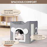 Katzenbetten für Indoor Katzen, Faltbares Katzenhaus, Katzenhöhle 2 Schicht Würfel Großer Raum Katzenbett mit Kratzbrett und Spielball, 15,8 x 15,8 x 15 cali