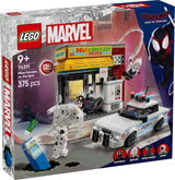 LEGO Marvel Spider-Verse: Miles Morales kontra. Spot — zestaw superbohaterów z samochodzikiem — 4 minifigurki i minimarket — prezent dla chłopców i dziewcząt w wieku od 9 lat 76311 Zestawy do budowania Besuche den LEGO-Store
