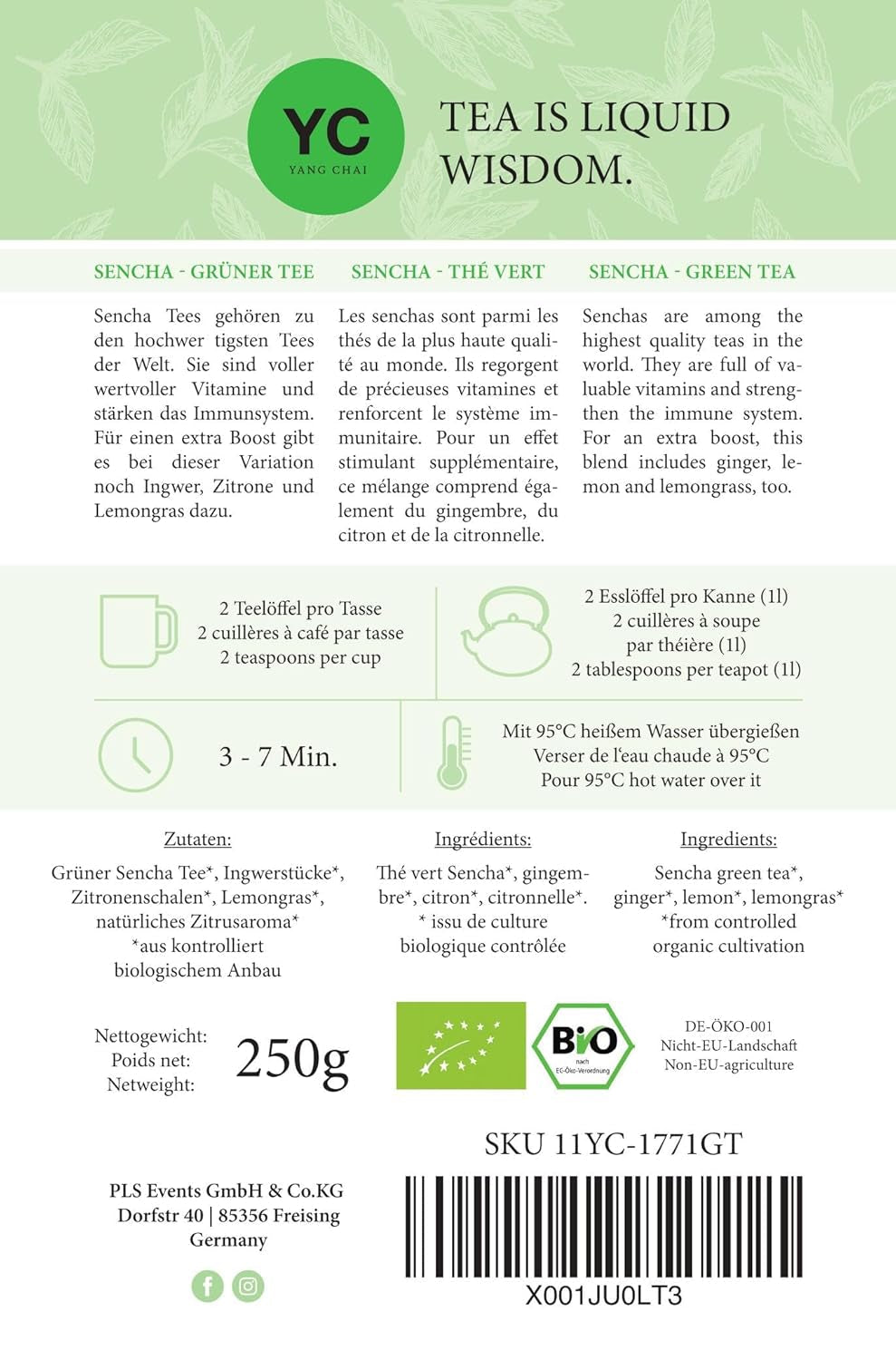 YC Yang Chai Sencha Green Tea BIO 250G - Japońska herbata sypana o smaku bergamotki - Oryginalna japońska zielona herbata "Sencha Dynasty" z kontrolowanych upraw organicznych