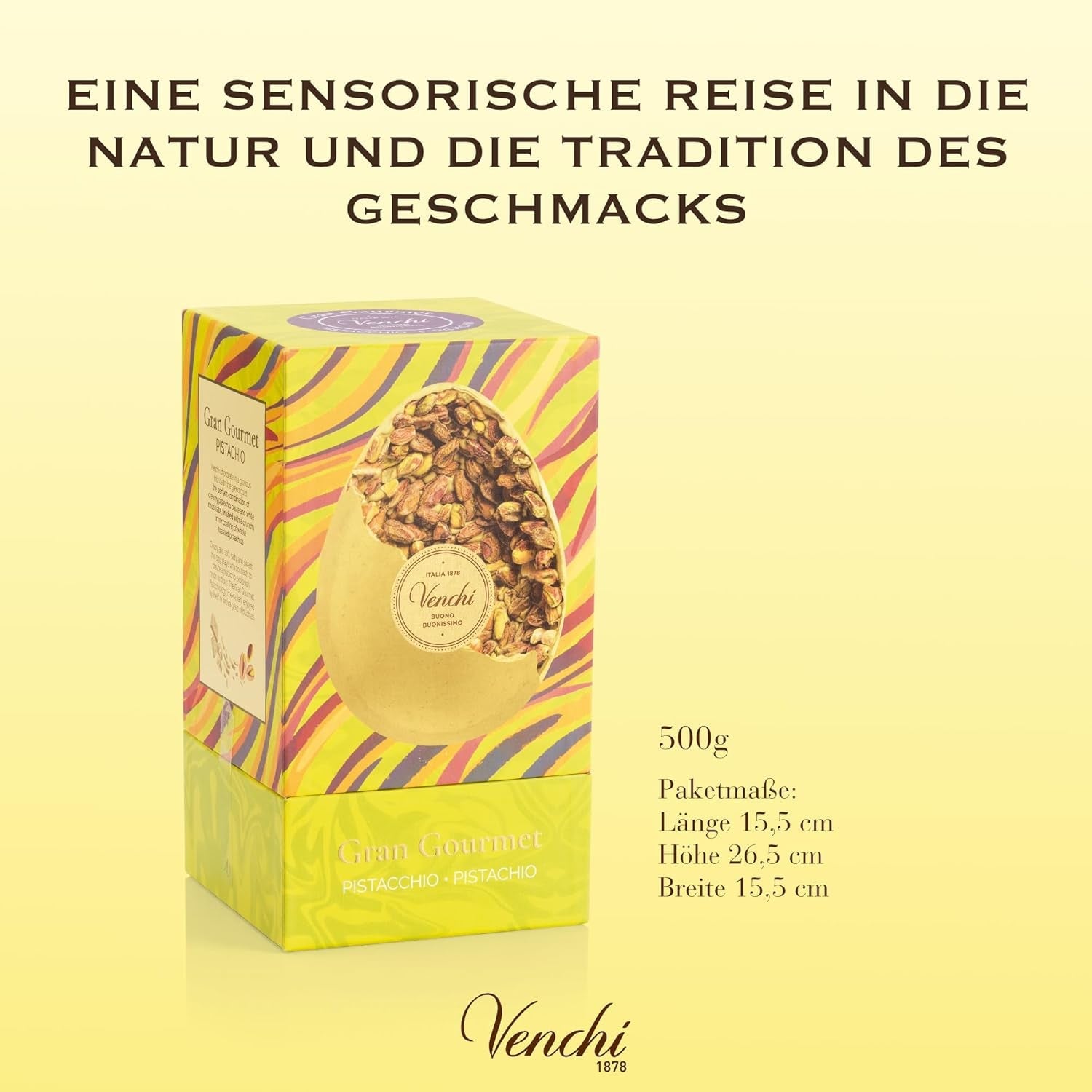 Venchi - Czekoladowe jajko o smaku pistacjowym, z całą pistacją, z niespodzianką, bezglutenowe, 500g, kolekcja wielkanocna, pomysł na prezent