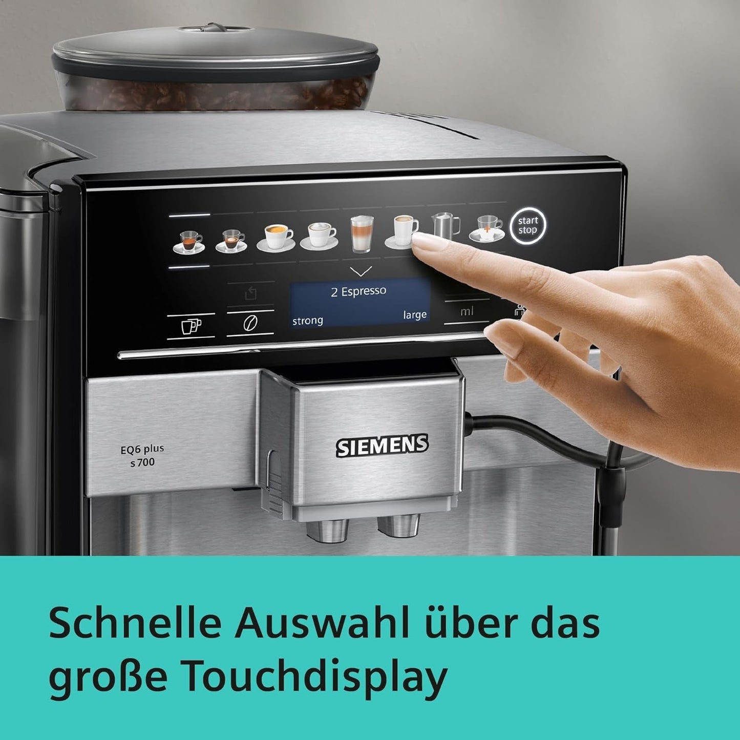 Automatyczny ekspres do kawy Siemens EQ.6 plus s700 TE657503DE, do wielu specjałów kawowych, spieniacz do mleka, młynek ceramiczny, podwójna funkcja kawy, zapobiega osadzaniu się kamienia, automatyczne czyszczenie parą, 1500 W, stal nierdzewna