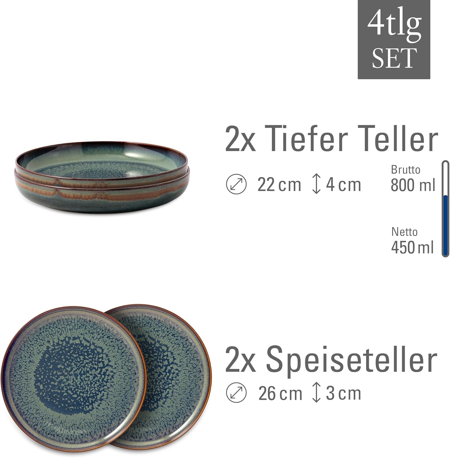 Zestaw naczyń obiadowych Crafted Breeze firmy Villeroy & Boch, 4 sztuki, dla 2 osób, zielony