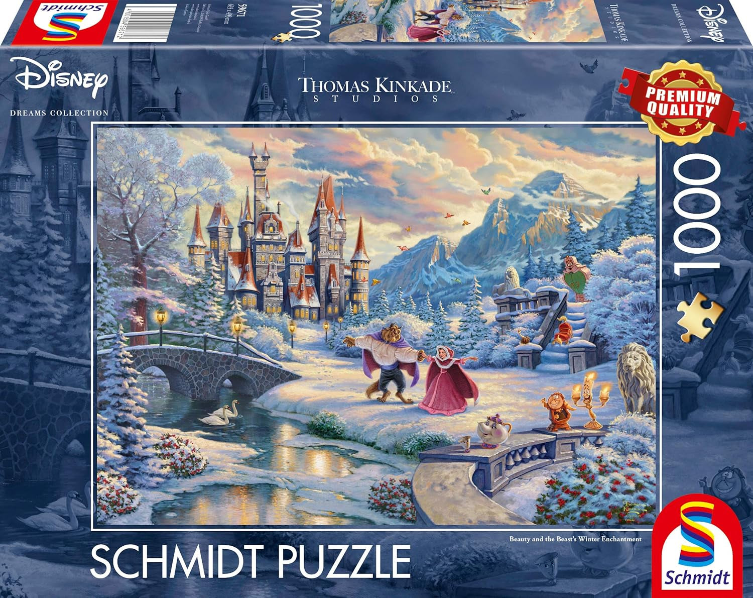 Schmidt Spiele 59671 Thomas Kinkade Disney Piękna i Bestia Magiczny zimowy wieczór 1000 elementów Puzzle Naty Shop Single
