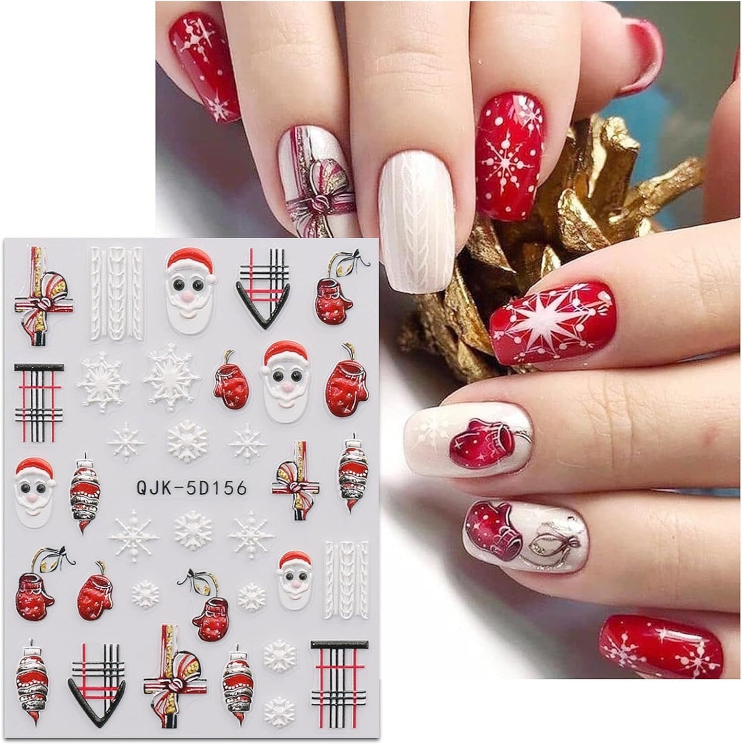 JMEOWIO 3D Nagelsticker Weihnachten Nail Art Naklejka Selbstklebend Nagelaufkleber 5D Stereoskopisch Schneeflocke Xmas Winterurlaub Niedlich Dekoration Nageldesign Zubehör 4 Blatt
