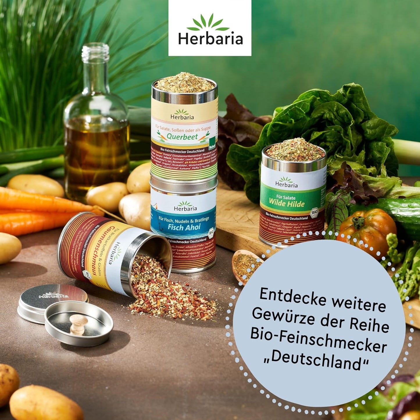 Herbaria Himmel auf Erden bio 100g M-Dose – fertiges Bio-Gewürzsalz für Rind-, Kalb- und Schweinefleisch als Braten oder Kurzgebratenes – w nachhaltiger Aromaschutz-Dose