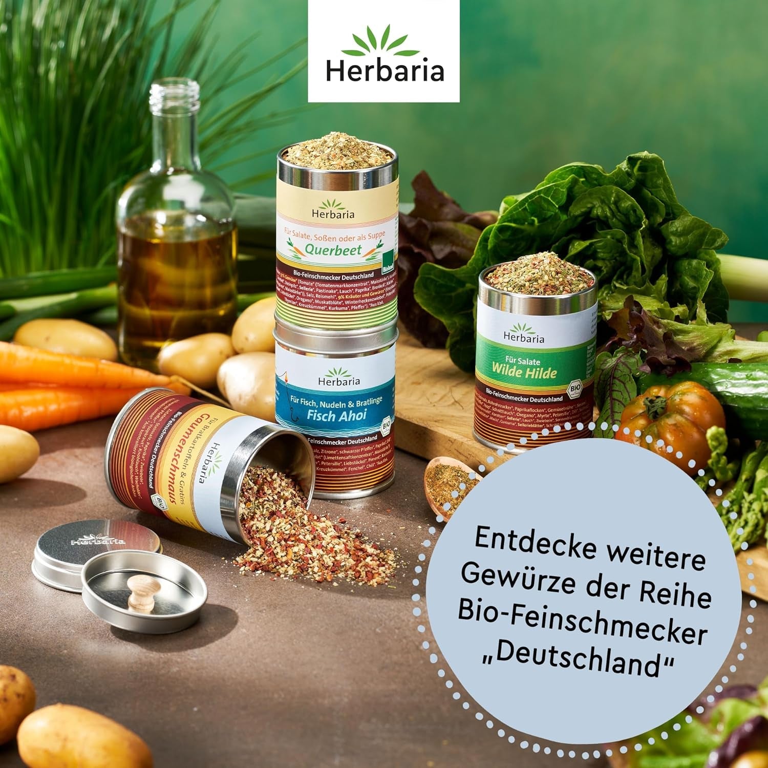 Herbaria Himmel auf Erden bio 100g M-Dose – fertiges Bio-Gewürzsalz für Rind-, Kalb- und Schweinefleisch als Braten oder Kurzgebratenes – w nachhaltiger Aromaschutz-Dose