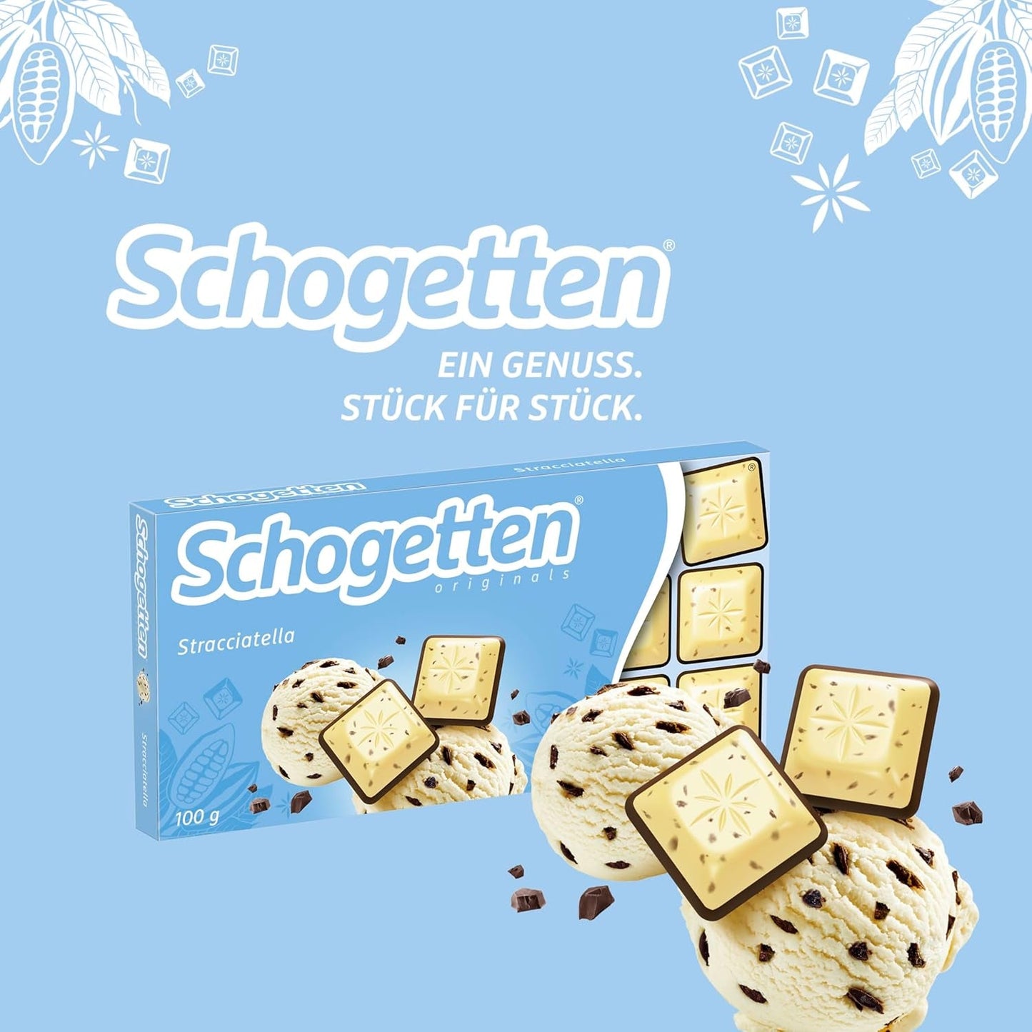 Batonik czekoladowy Schogetten Stracciatella 100g, pojedynczo porcjowany. Rozkosz. Kawałek po kawałku.