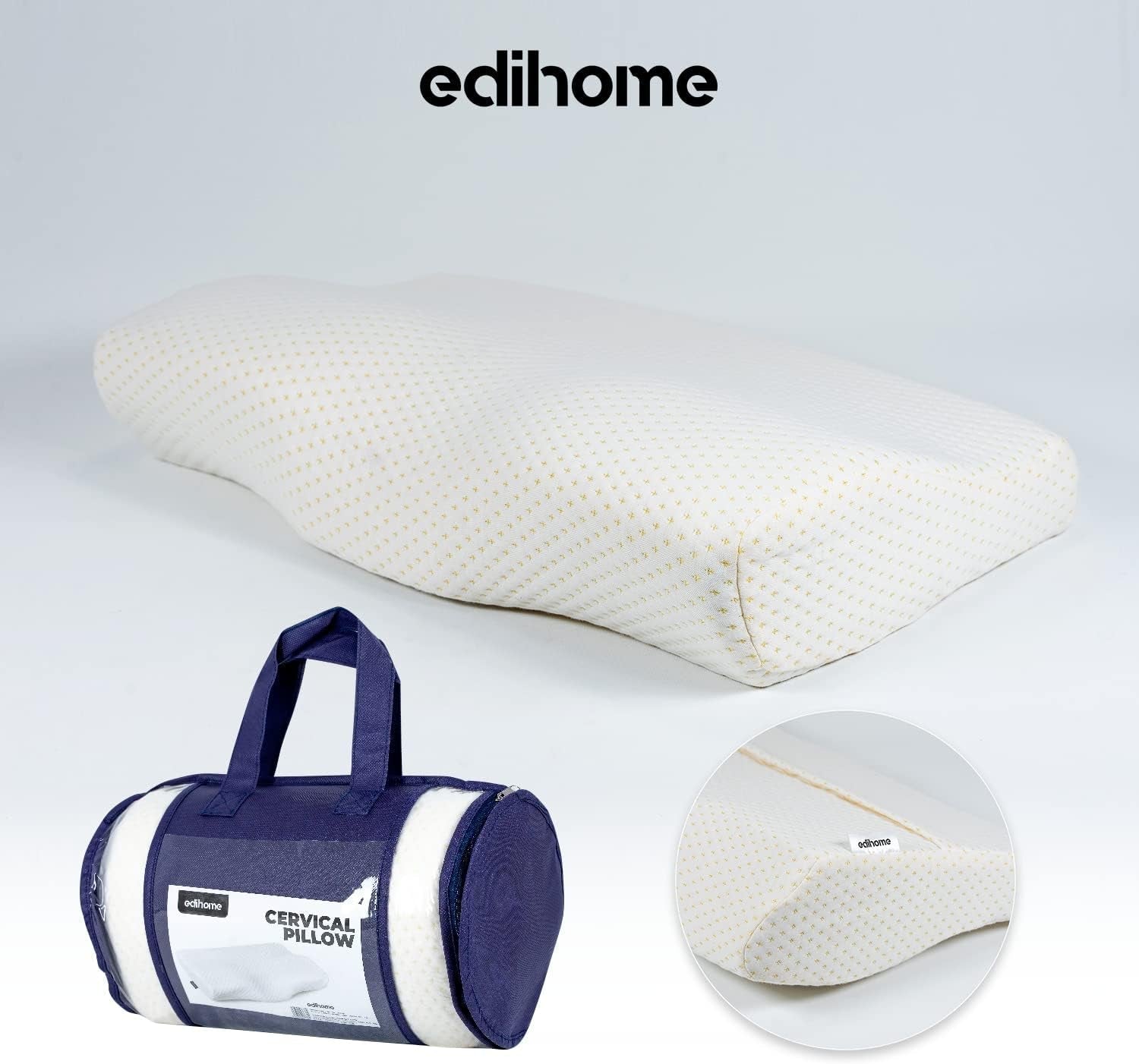 Edihome Poduszka podtrzymująca szyję Poduszka łagodząca ból szyi 50 x 30 x 10 cm Poduszka pod szyję z pianki memory Poduszka ortopedyczna Ergonomiczna podwójna osłona bawełniana Hipoalergiczna