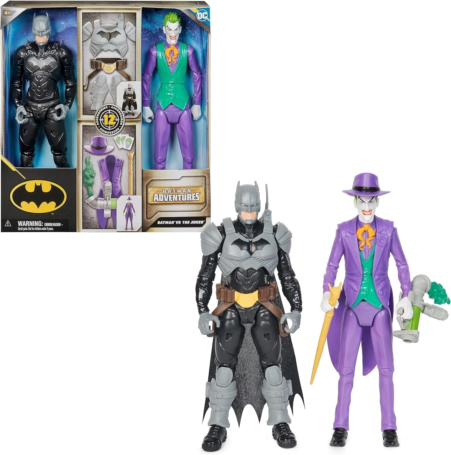 DC Batman Adventures Zestaw figurek Batman kontra Joker, 30 cm - 2 w pełni ruchome figurki z 12 zębatkami do ekscytującego odgrywania ról, zabawka dla dzieci w wieku powyżej 4 lat. Figurki Naty Shop Domyślny tytuł