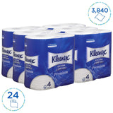 Rolki papieru toaletowego Kleenex Premium 8484, papier toaletowy 24 rolki x 160 dmuchanych arkuszy, 4-warstwowy papier toaletowy, 100% czystego włókna, wysokiej jakości, odporny na rozdarcie i miękki (2 opakowania)
