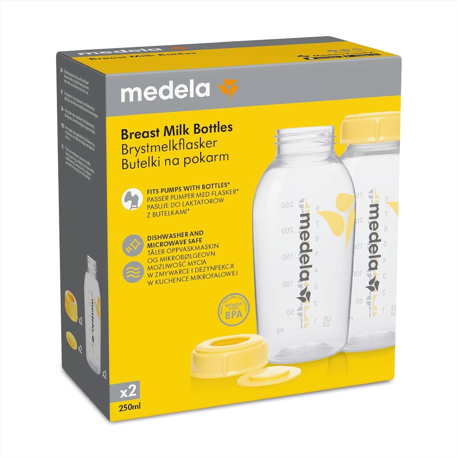Butelki dla niemowląt Medela do przechowywania mleka matki | Bez BPA | Zestaw 2 x 250 ml żywności dla niemowląt i akcesoriów do karmienia piersią Naty Shop