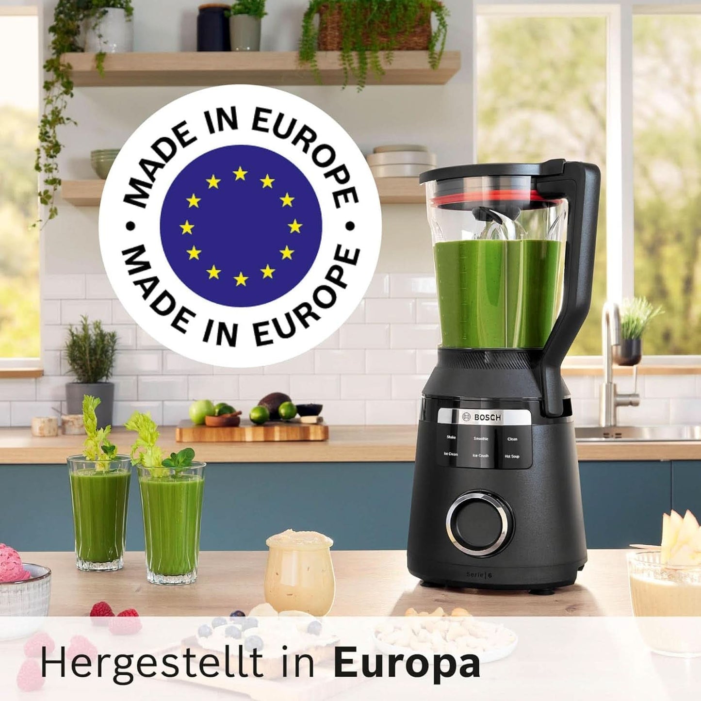 Mikser stojący szybkoobrotowy Vitapower Serie 6 MMBD665B1, 45 000 obr./min, 6 programów Inkl Heiße Suppe & Reinigung, 2 l Mixbehälter, Stopfer, Spülmaschinenfeste Teile, Made in Europe, 1800 W, Schwarz Kitchen Naty Shop