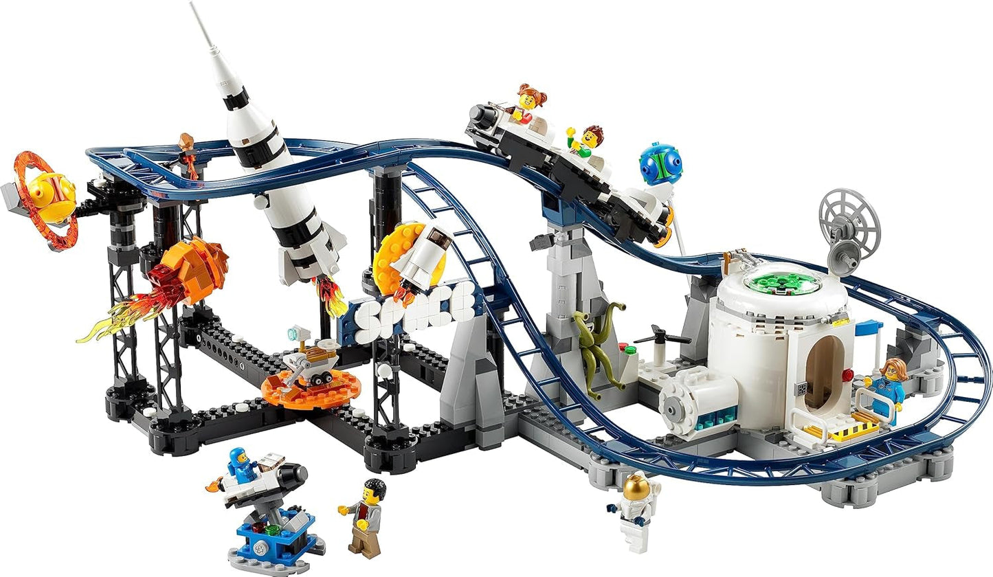 LEGO 31142 Creator Kosmiczny rollercoaster 3 w 1 dla dzieci z działającymi wózkami, który można przekształcić w wieżę swobodnego spadania lub karuzelę z rakietami i świecącymi klockami Zestawy konstrukcyjne Besuche den LEGO-Store