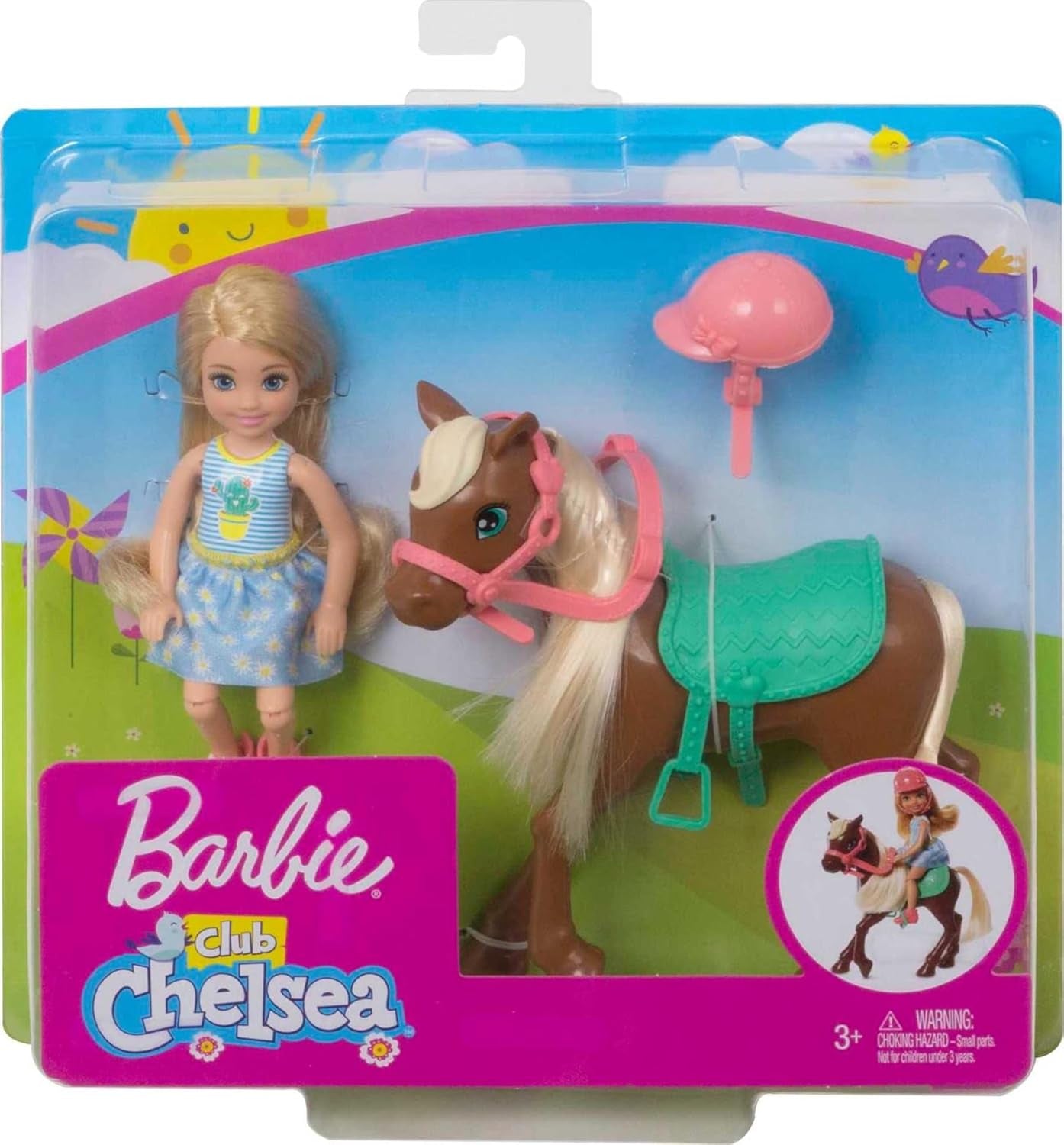 Barbie GHV78 – Zestaw klubowy Chelsea z lalką i koniem, ok. Blond 15 cm z ubrankami i dodatkami, prezent dla dzieci w wieku 3-7 lat
