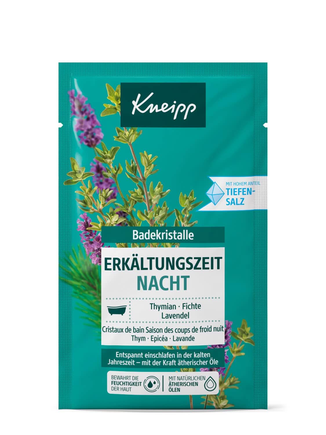 Naturalna sól do kąpieli Kneipp z warzelni soli w Luisenhall z olejkami eterycznymi z lawendy, tymianku i świerku - Zrelaksowana do snu w zimnych porach roku - 60 gramów Prysznic i kąpiel Naty Shop