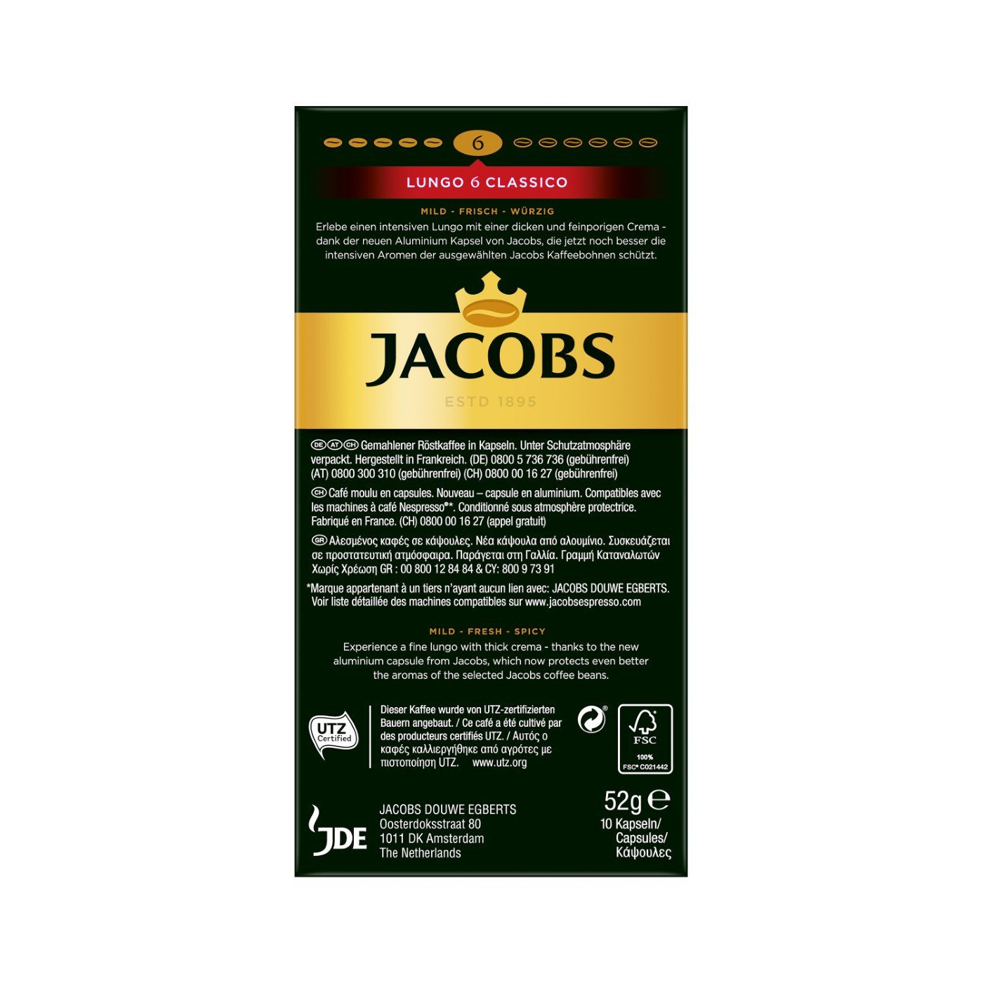 Jacobs Kapseln Lungo Intenso, Intensität 8 i Kapseln Lungo Classico, Intensität 6, 100 Kompatybilny z Nespresso®* Kaffeekapseln, 10er Pack, 10 x 10 Getränke