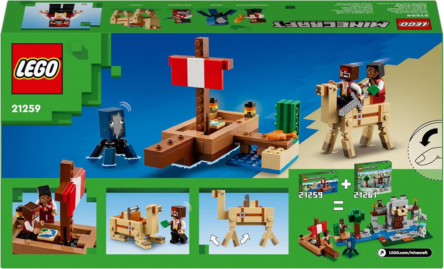 LEGO Minecraft Podróż statkiem pirackim Kałamarnica i wielbłąd Figurka pirata Zabawka do budowania statku Odgrywanie ról Prezent dla chłopców i dziewcząt w wieku 8 lat 21259 Zestawy do budowania Besuche den LEGO-Store