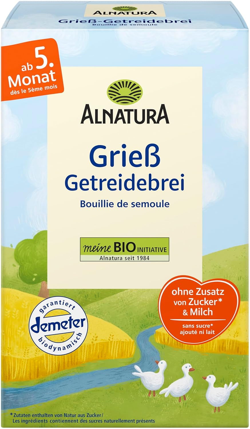 Ekologiczne płatki dla niemowląt po 4 miesiącu życia, kasza manna, 6 x 250 g