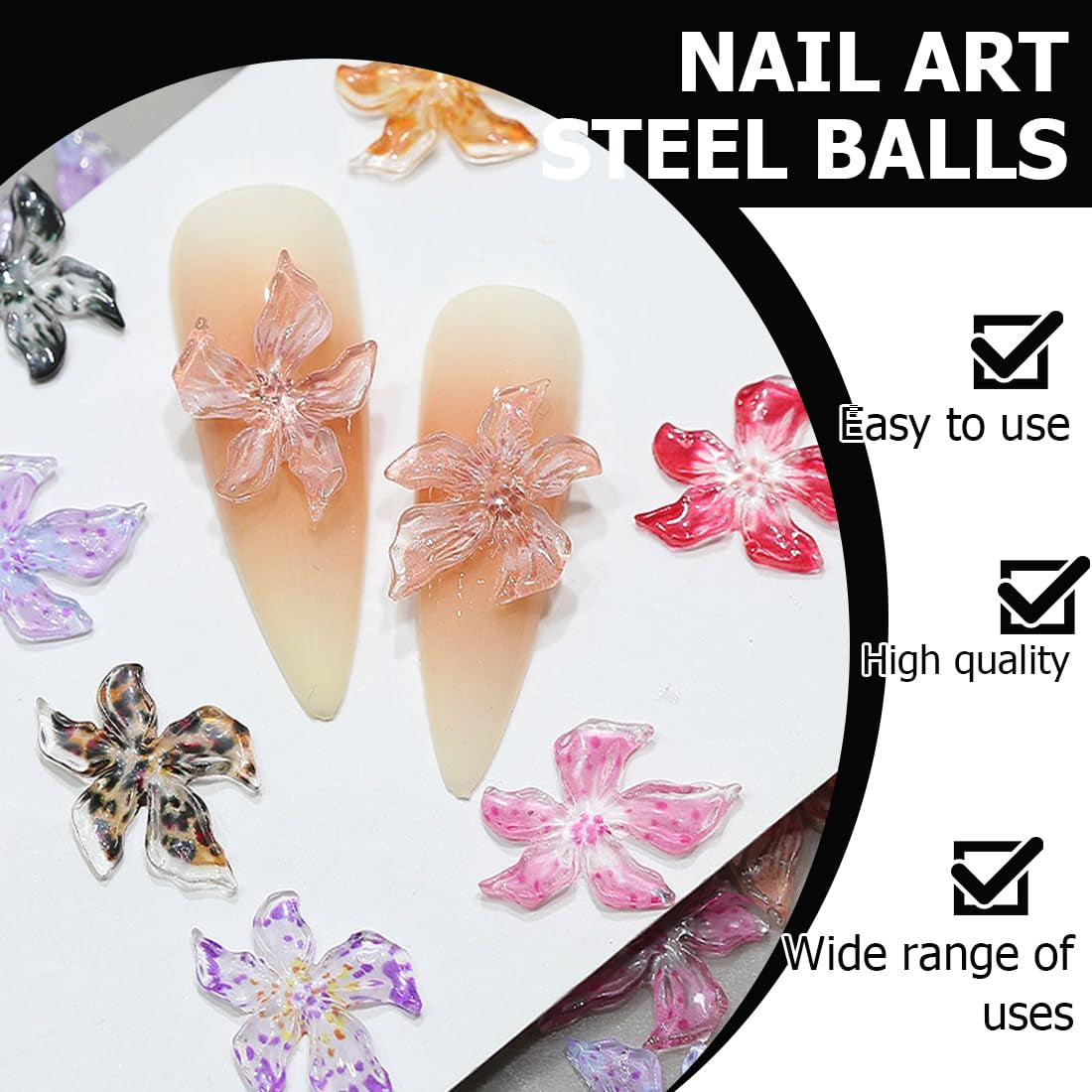 100 szt. 3D Blume Nagel Charms Nägel Zubehör Nageldesign Glitzersteine ​​​​Nailart Strasssteine ​​​​Kwiatowe zawieszki do paznokci Luminous Flower Nail Art Charms Bunte Blumen Deko Nagel Steinchen Kwiaty do paznokci
