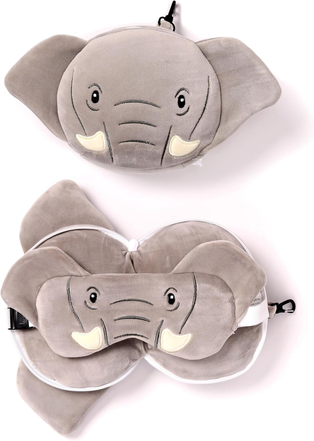 Poduszka podróżna, okrągła, plusz, słoń i maska na oczy, unisex, jeden rozmiar, unisex, talia Wyjątkowe poduszki podróżne Naty Shop Domyślny tytuł