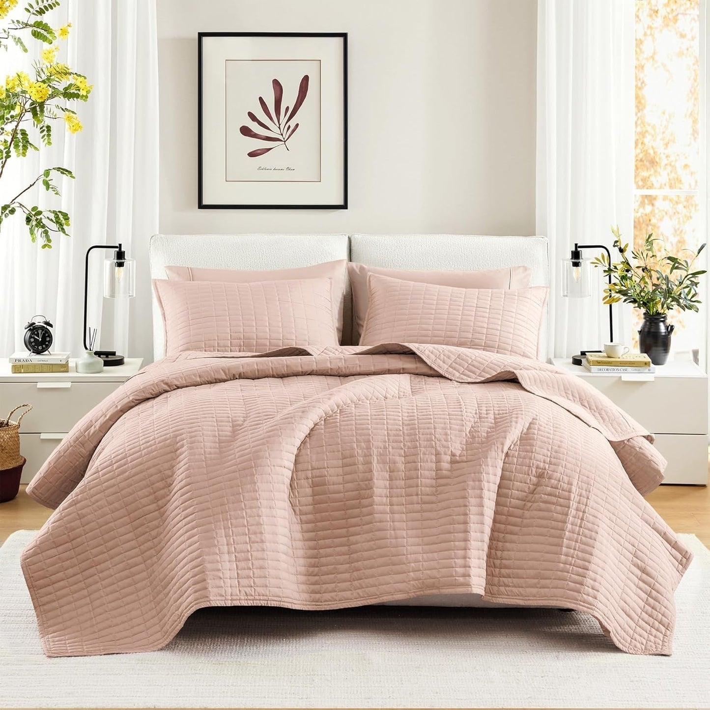 Zestaw kołder Comfort Spaces Kienna, luksusowy koc letni z podwójnym szyciem, lekka, miękka pościel przez cały rok, dopasowana poszewka na poduszkę, biały, koc na łóżko king size (264,2 x 228,6 cm), kołdry i kołdry Naty Shop czerwone pełne/królowe (90 x 90 cali)