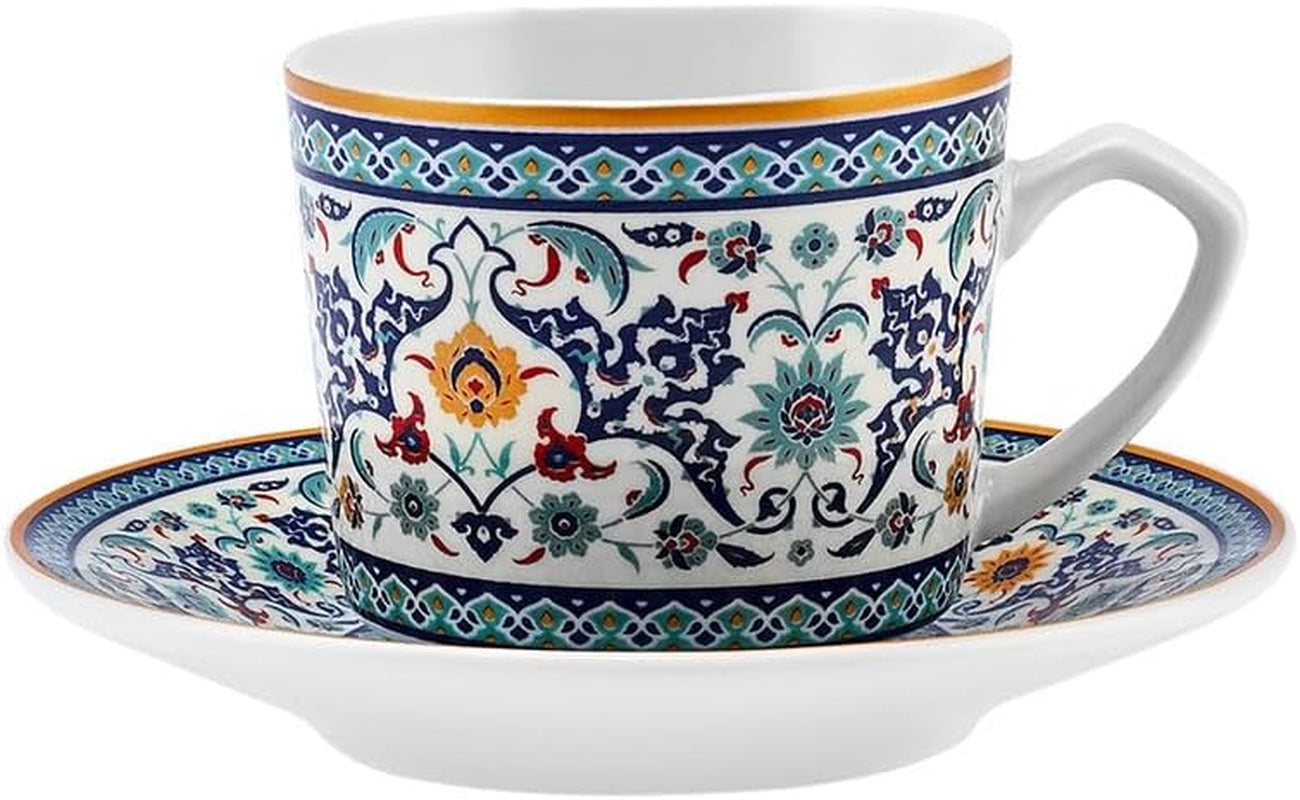 KARACA Beylerbeyi - 12-częściowy zestaw filiżanek do kawy po turecku Zestaw 6 porcelanowych filiżanek do espresso ze spodkami Zestaw filiżanek do espresso 80 ml Tradycyjny design - niebieski