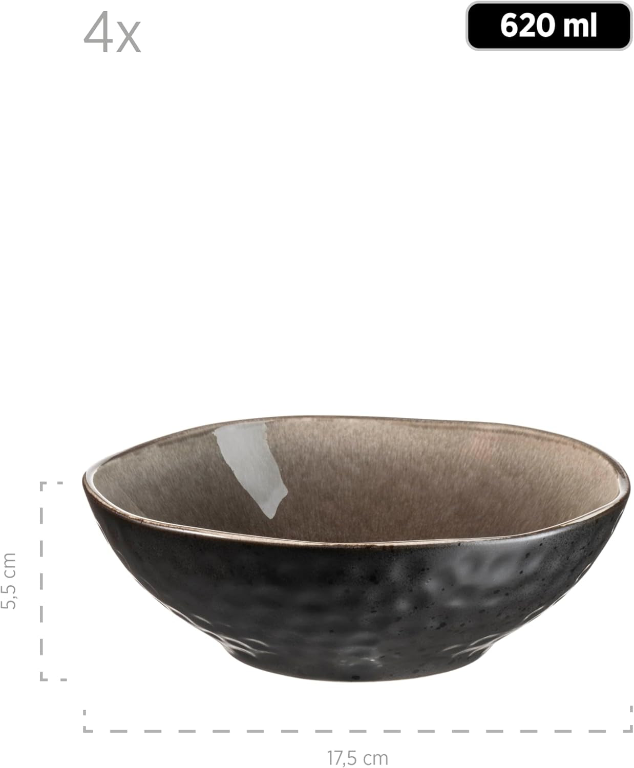 MĘSER 934073 Niara Organic Series Nowoczesny 4-osobowy zestaw obiadowy o ekscytującym wyglądzie vintage, 16-częściowy serwis łączony ze specjalną kombinacją czarno-brązowej glazury, kamionka